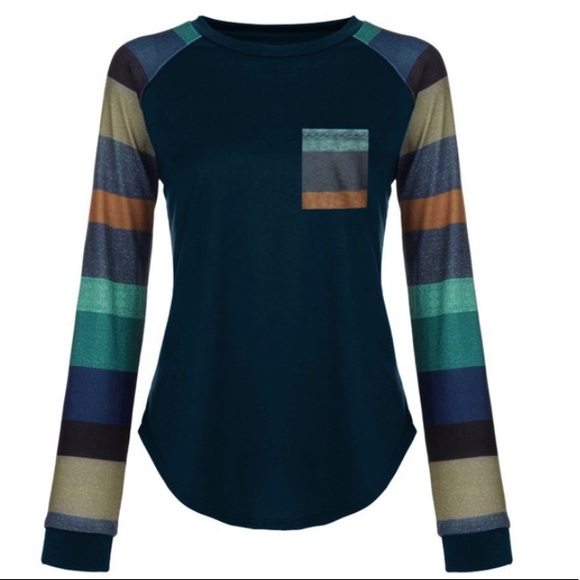 Blue Stripped Sleeve Top - Picture 3 of 4